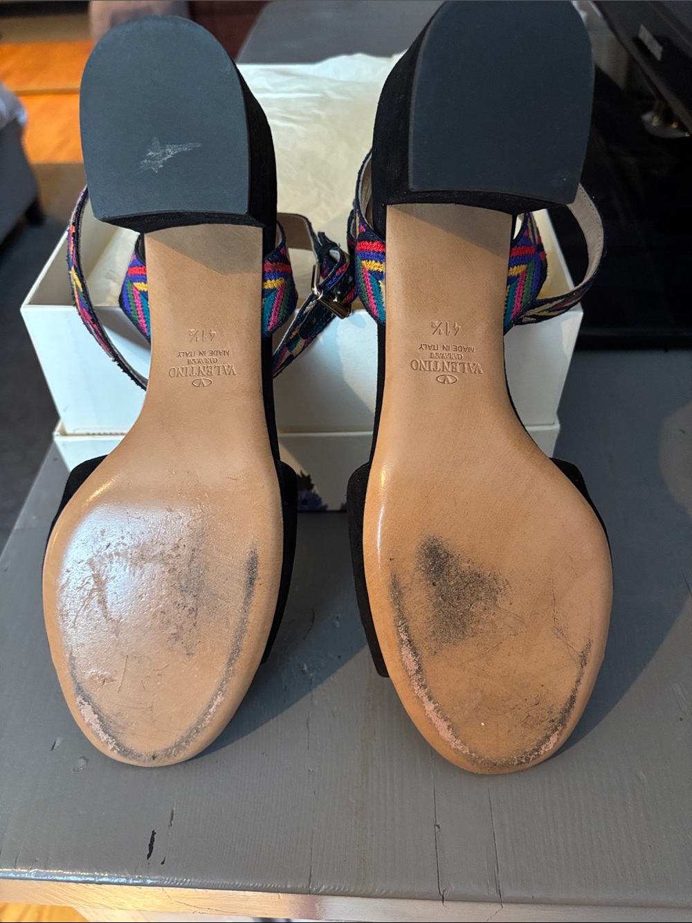 Black Suede Slingback Heels with Colorful Embroidered Strap - Picture 5 of 10